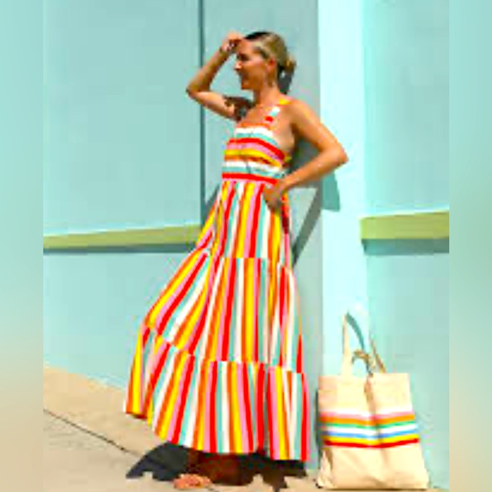 J Crew Rainbow Stripe Maxi Dress,, Medium